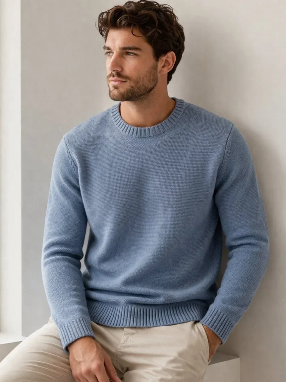 J.Crew 100% Organic Cotton Blue Heavyweight Knit Sweater Crew Neck Pullover M - Picture 6 of 6